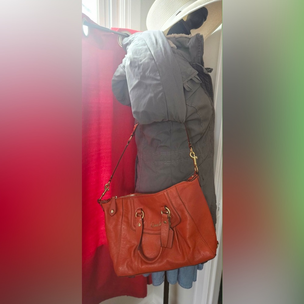Coach Orange Coral Genuine Leather Satchel Handbag Purse G1273-F19247 12” X 7.5” - Picture 14 of 16
